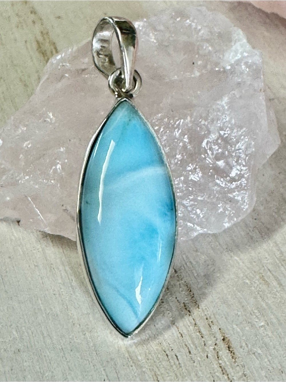 Larimar Marquise Sterling Silver Pendant in Sky Blue
